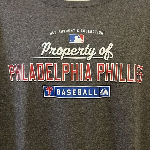 Authentic Majestic Heather Grey Philadelphia Phillies Long Sleeve T-Shirt- 2XL - Picture 4 of 10
